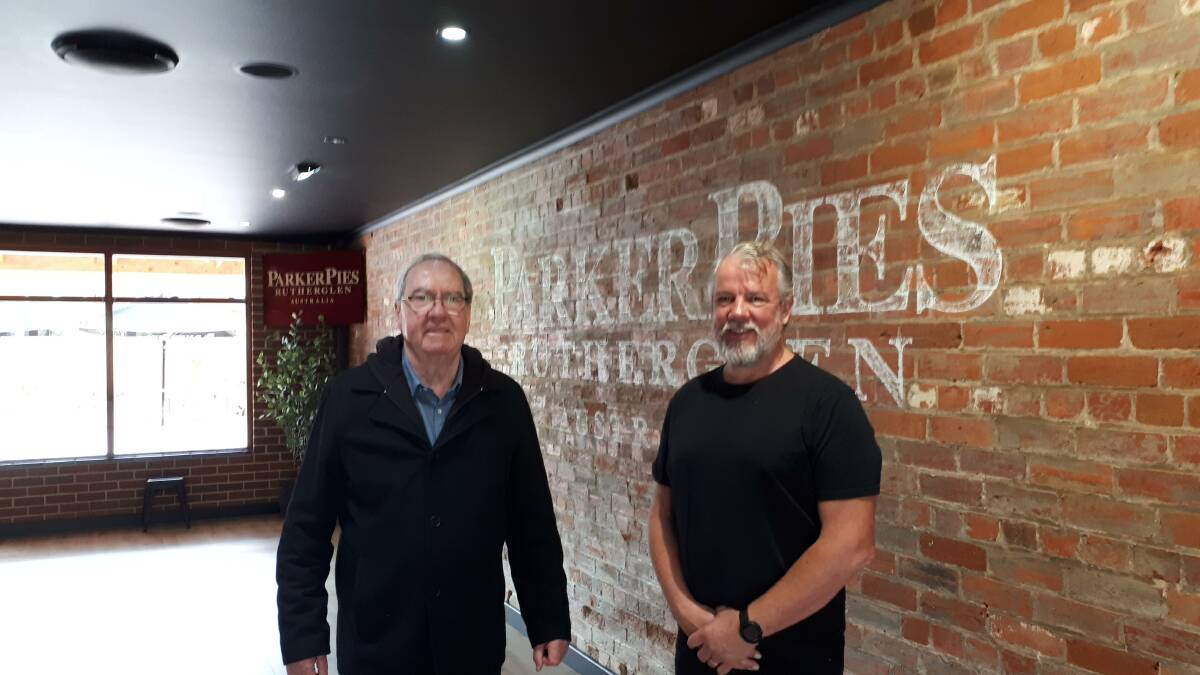 BUSINESS LAUNCH: Indigo councillor Bernard Gaffney and Parker Pies owner Fred Parker celebrate the redevelopment.