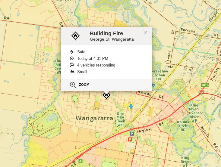 The Vic Emergency website provides updates on Tuesday's fire in Wangaratta. 