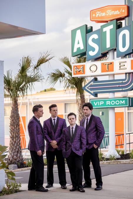 CAPTURING AN ERA: Tommy DeVito (Corey Cooper), Nick Massi (Micah Stratton), Frankie Valli (Mitch Clarke) and Bob Gaudio (Jacob McCrohan) were the original members of The Four Seasons. Picture: JASON ROBINS PHOTOGRAPHY
