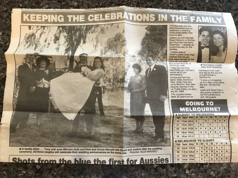 WEDDING DAY: The Border Mail in 1993 notes the marriage of Stuart Minchin and Justine Murrell, which coincided with both sets of parents' 25th wedding anniversaries.