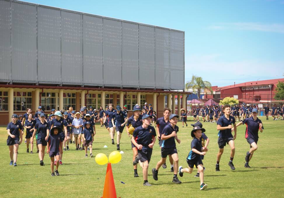 COVID ALTERNATIVES: The Scots School Albury held a mini-relay on its grounds last year after Border Relay For Life became an online event. Picture: JAMES WILTSHIRE