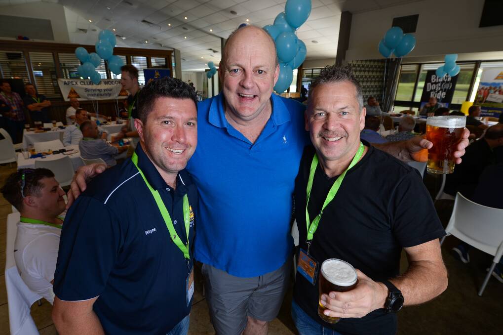 ENJOYING THE DAY: Lunch committee member Wayne McCloskey, special guest Billy Brownless and Albury's Mark Hore join 170 guests at the Biggest Ever Blokes Lunch. Picture: MARK JESSER