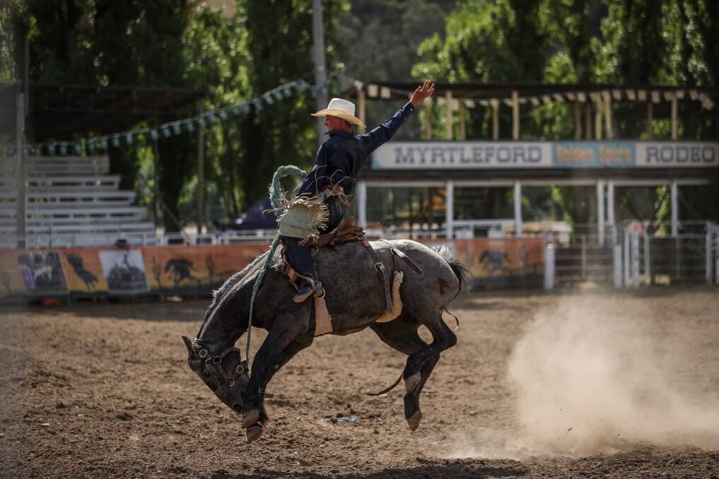 TJ Angland competes in the 2022 Myrtleford rodeo, which was itself cut short by rain. Picture by James Wiltshire