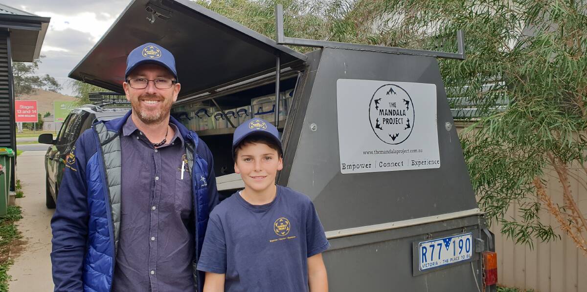 FAMILY GROWTH: The Mandala Project director Anthony Nicholson and his son Liam, then 12, just before a father and son camp in April 2019. The Corryong event will include a community service activity for Parklands Albury Wodonga.