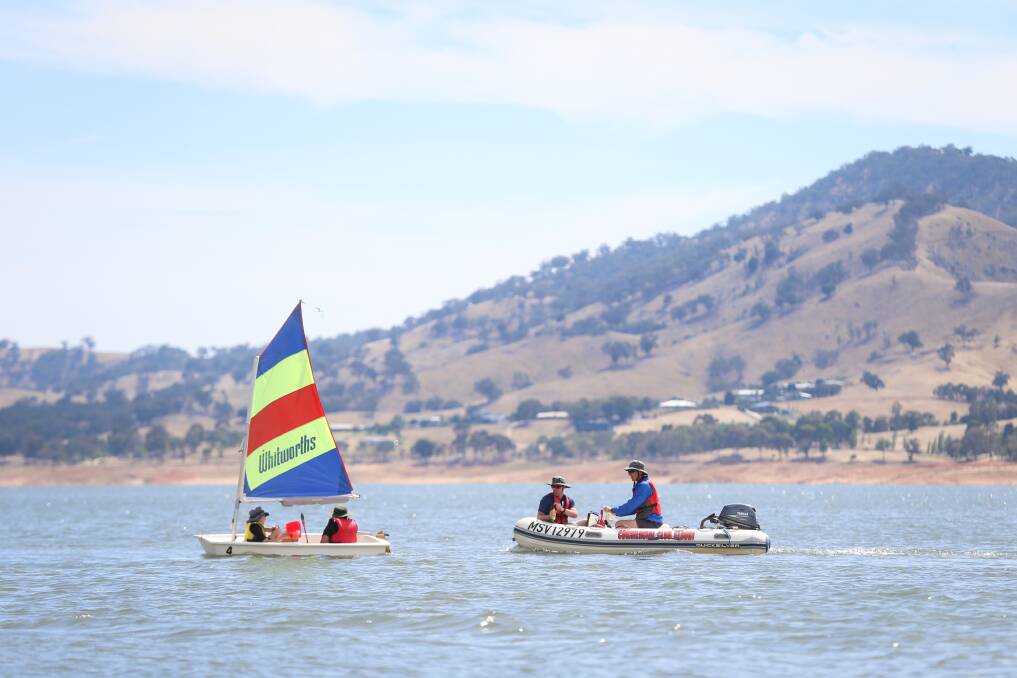 Wodonga West Primary School students sample sailing. Pictures: JAMES WILTSHIRE