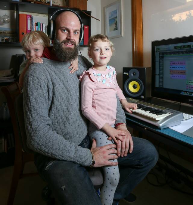 FAMILY ALBUM: Michael Martin, of Albury, and his children Max, 3, and Mia, 5, are excited by the radio airplay given to Music Makes Me Happy. Picture: TARA TREWHELLA