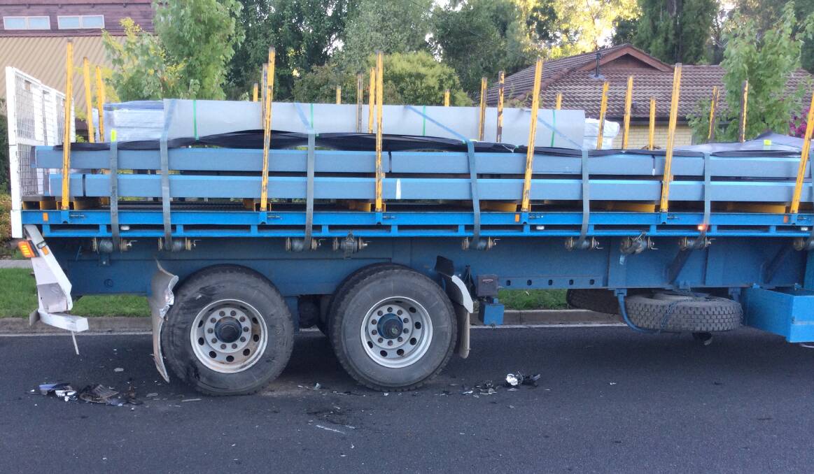 PARKED: The back of the semi-trailer also sustained damage in the crash. Picture: VICTORIA POLICE