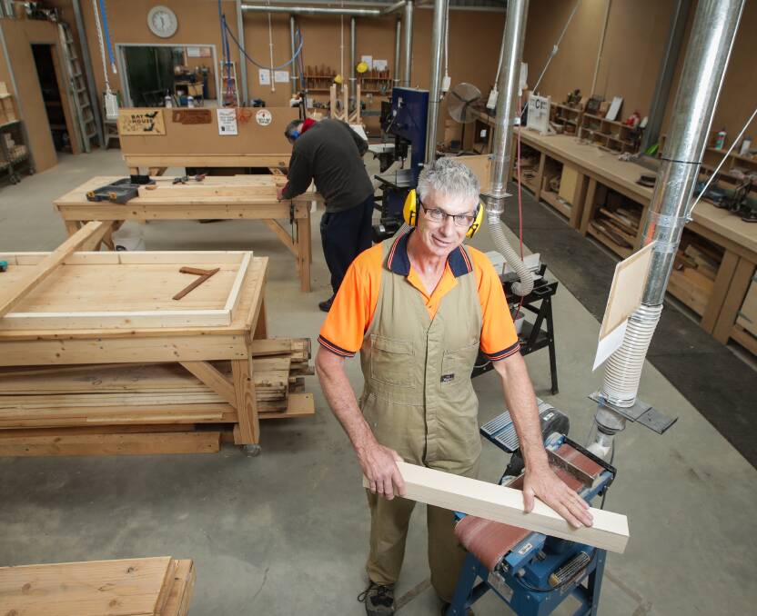 AREA UPGRADE: Ray Tanner gets on with the job at the expanded Thurgoona Men's Shed. Picture: JAMES WILTSHIRE