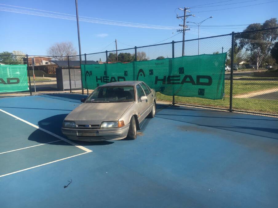 CODE VIOLATION: Wodonga Tennis Centre received an unwanted court user on Tuesday morning. Picture: SUPPLIED