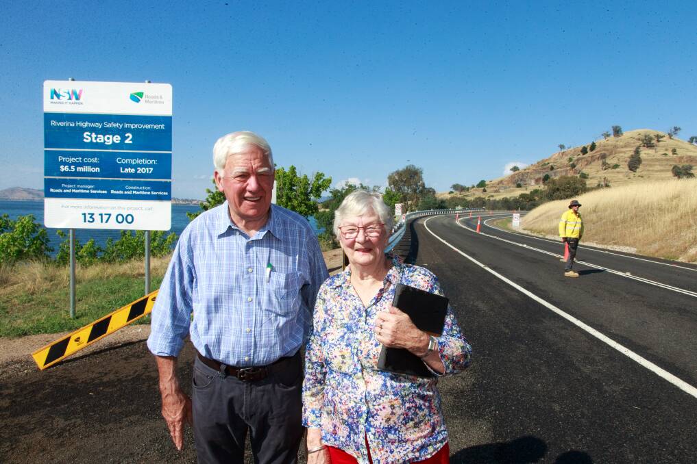 A LONG AND WINDING ROAD: Jim and Janette Kettyle, of Albury, are impressed by the transformation of the Riverina Highway near Bethanga Bridge . Picture: SIMON BAYLISS
