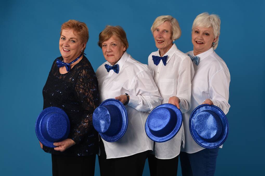 STEPPING OUT IN STYLE: Albury Wodonga Prostate Cancer Support Group will hold its Blue Tie Ball on October 19, as Maggie Glasgow, Jan Smith, Yvonne Bensley and Karen Rose get ready. Picture: MARK JESSER