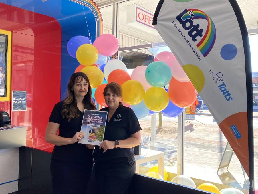 SHOP CELEBRATES: Yarrawonga News and Gifts' Laura Nunn and Julie Casley are happy for their local division one winners. Picture: SUPPLIED