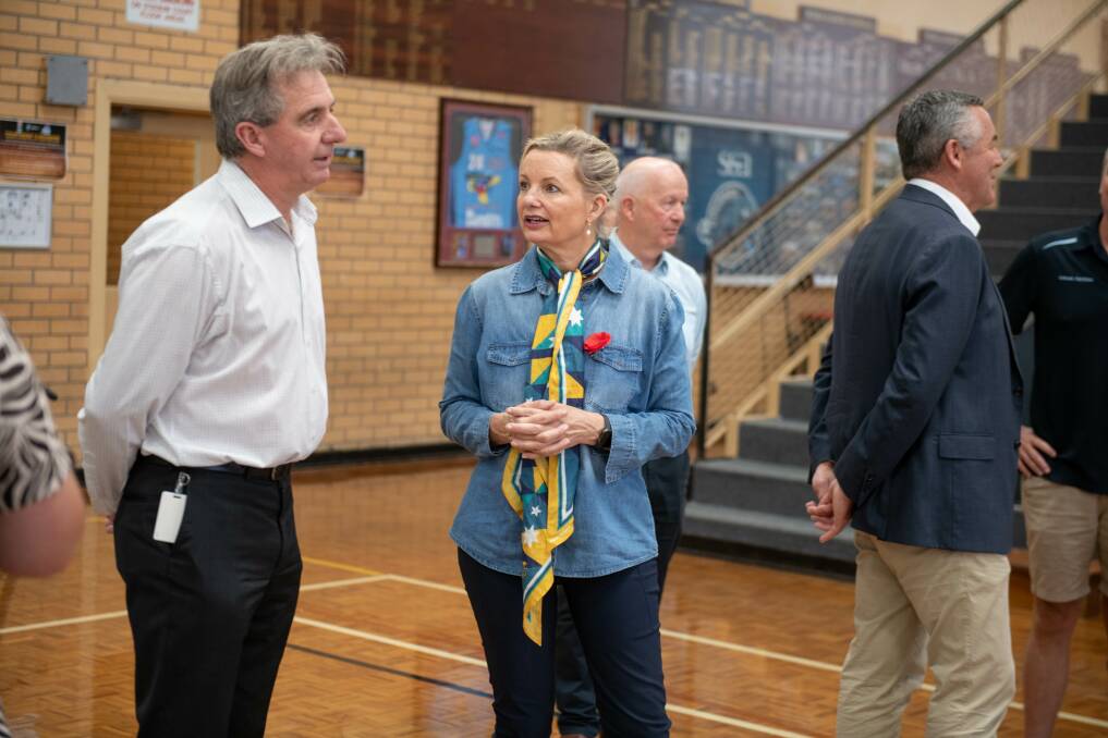 Albury deputy chief executive Bradley Ferris talks with Farrer MP Sussan Ley during a tour of Lauren Jackson Sports Centre on November 10. Picture by Tara Trewhella