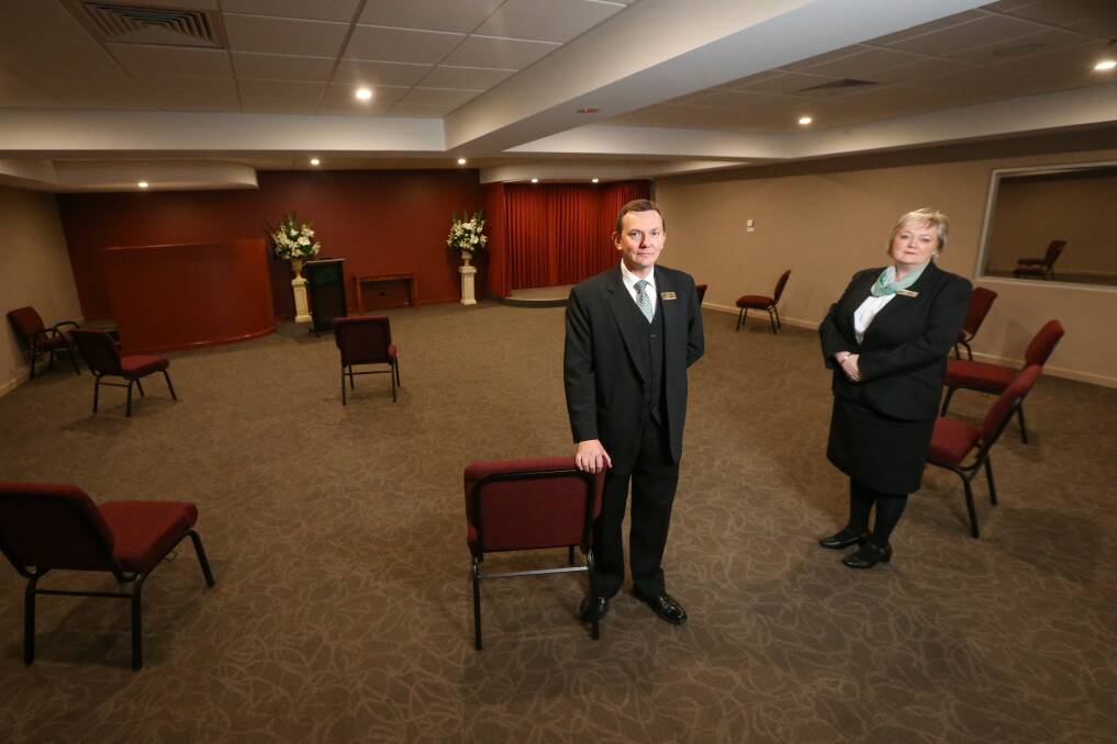 CONTINUING SERVICE: John Vogel and Cherie Wright, of Lester and Son, say meaningful funerals are still possible, despite the COVID-19 limitations. Picture: JAMES WILTSHIRE