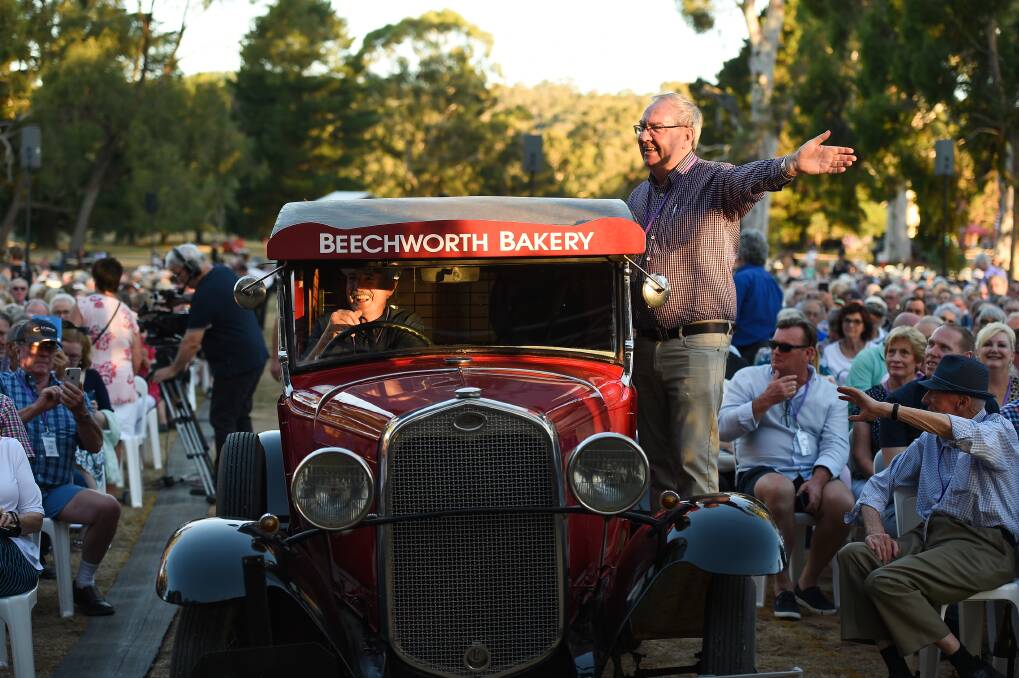 OUTDOOR TRADITION: Beechworth Bakery's Tom O'Toole and Indigo mayor Bernard Gaffney welcome thousands of people to Saturday's Opera In The Alps. Picture: MARK JESSER