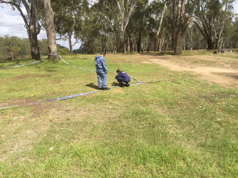 OBJECT OF INTEREST: Four crime scenes were set up at the Forges Bend Track camping ground.