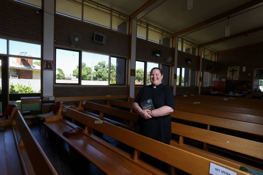 SILENT INDOORS: Reverend Emily Payne says moving in and out of the church to sing remains difficult for some older participants. Picture: TARA TREWHELLA
