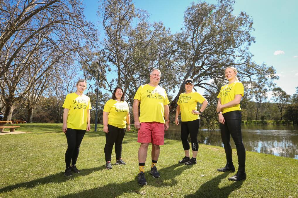 COMMON GOAL: Kylie Miller, Renae Maskell, John Watson, Kellie McDonald and Lily Pickles hope everyone supports the 2021 Virtual Sunshine Walk. Picture: JAMES WILTSHIRE
