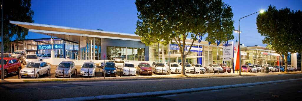 LANDMARK: Baker Motors in Young Street, Albury, includes a Mercedes showroom built in 2002 and four more showrooms and a 16-bay service centre building added a decade later. Picture: MICHAEL BELL