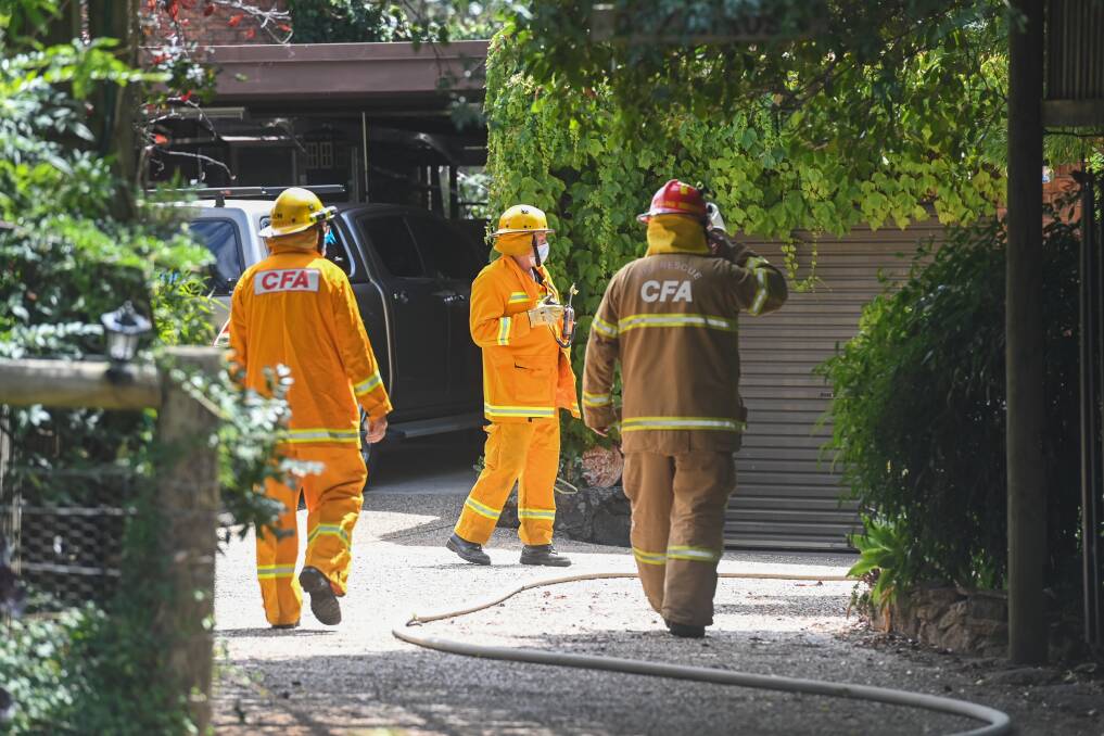 EMERGENCY RESPONSE: Country Fire Authority and Fire Rescue Victoria firefighters deal with Monday's incident. Picture: MARK JESSER