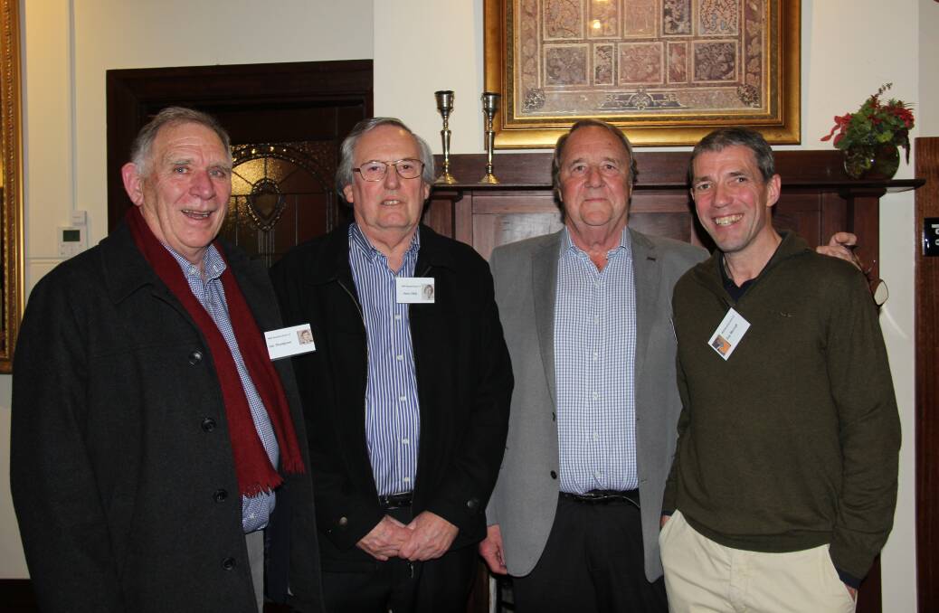 CATCHING UP: Past mill managers Ian Thompson, Peter Sibly, Ernie Hacker and Guy Mycroft clocked up 103 years between them while working for the Albury operation.