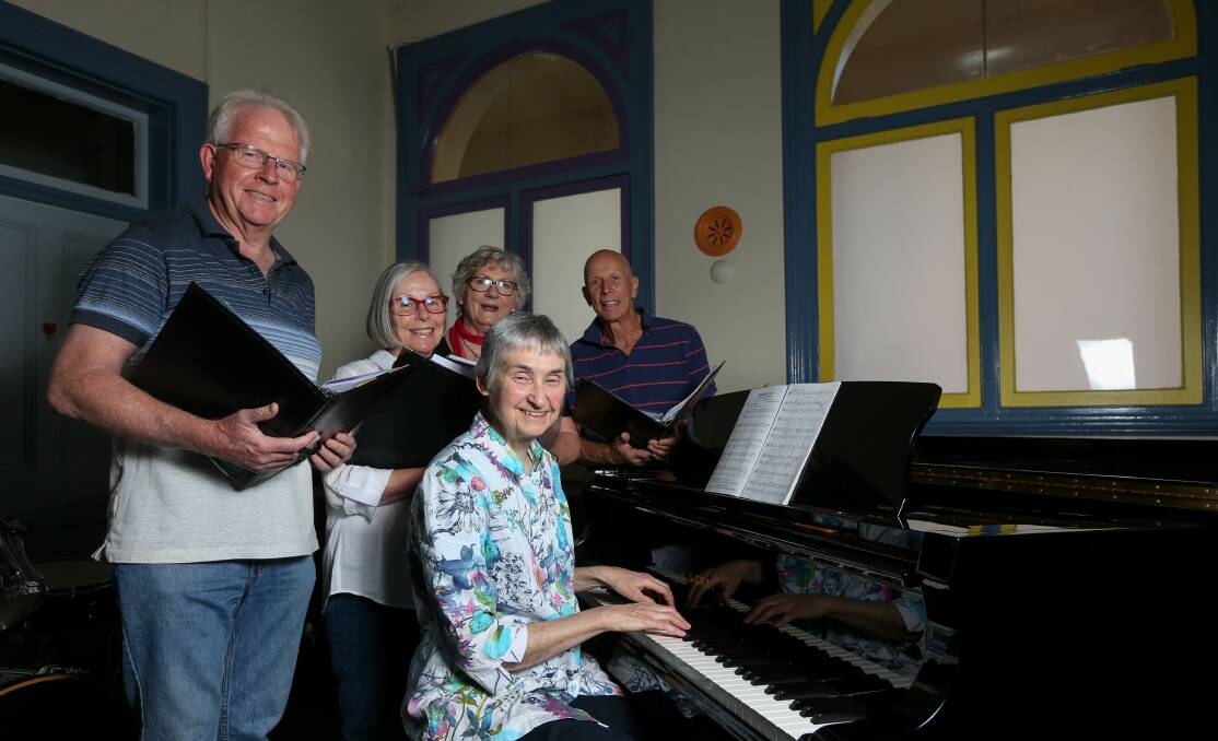 VOCAL PRACTICE: Murray Conservatorium Choir pianist Robyn Krowicky and choir members Hugh McKenzie-McHarg, Michele Roberts, Gay St Clair and John van Lint prepare for a trio of performances. Picture: TARA TREWHELLA