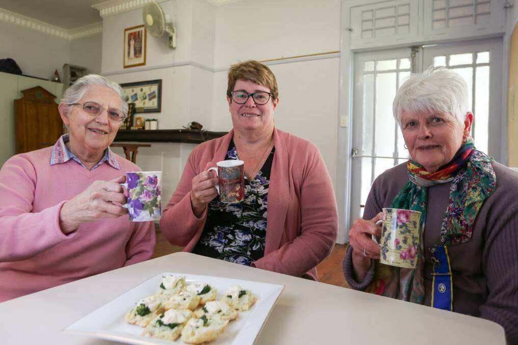 CATCHING UP: Albury CWA president Louise Stringer shares a cuppa with NSW president Stephanie Stanhope and Murray group president Genevieve Knobel during Ms Stanhope's Border visit on Tuesday. Picture: TARA TREWHELLA