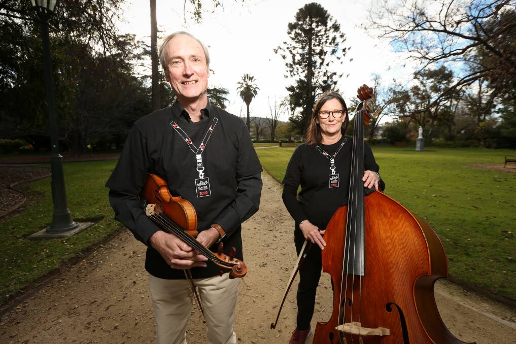ONGOING CONTRIBUTION: Former Border Music Camp chairperson Peter Cerexhe, pictured here with Susan Karaffa ahead of the 2020 virtual event, has been given life membership of the organisation. He intends to stay involved with the annual camp.