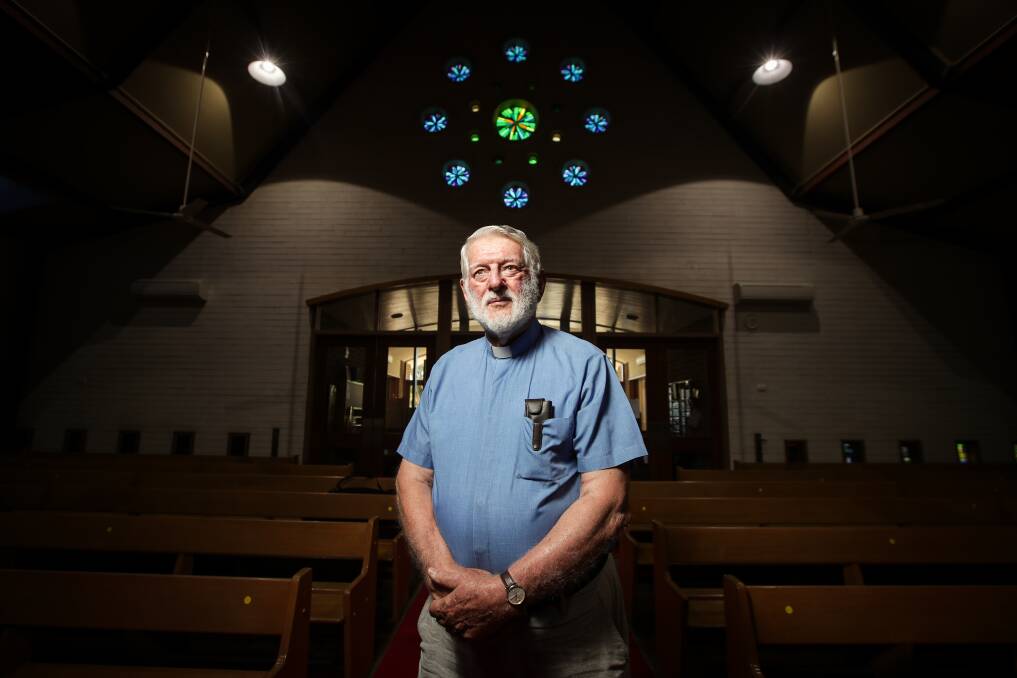 FULL CIRCLE: Father David Holloway, 77, started his ministry at Wodonga and, 50 years on, still fills in at St John's Anglican Church at times. Picture: JAMES WILTSHIRE