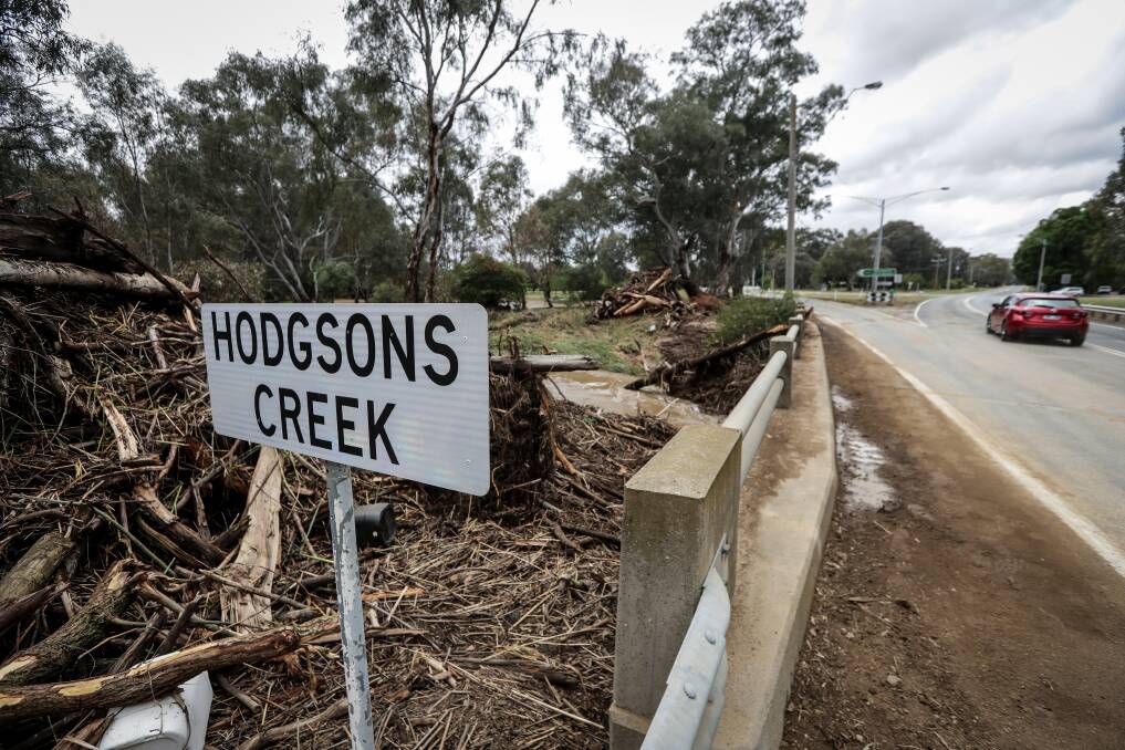 FLOOD IMPACT: Debris clogs Hodgsons Creek, Tarrawingee, the day after rain lashed the region. Picture: JAMES WILTSHIRE