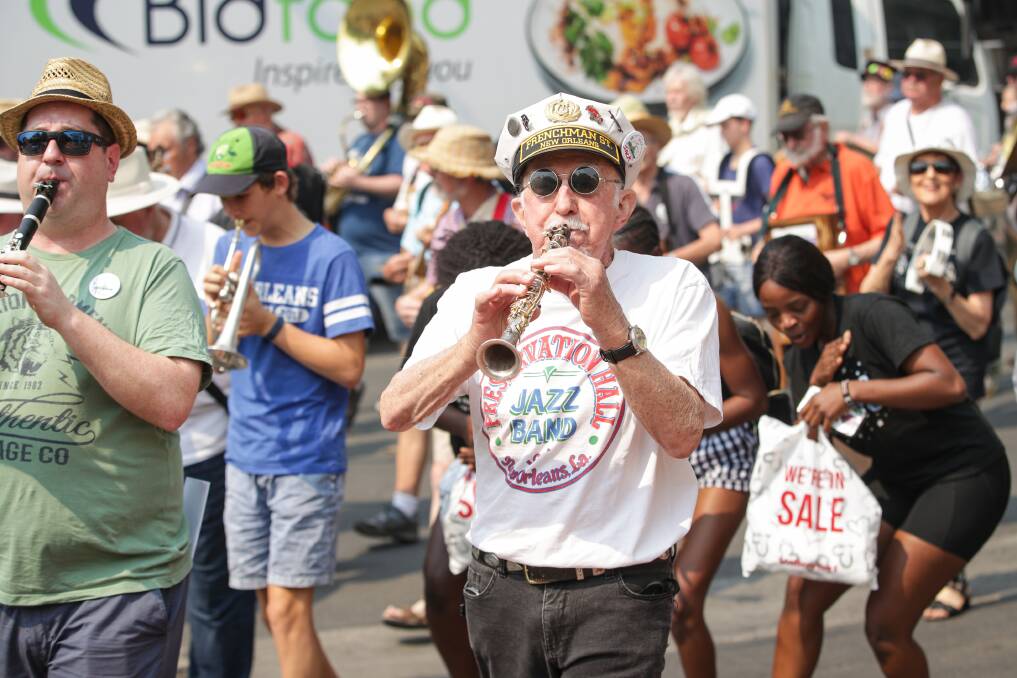The 74th Australian Jazz Convention street parade fills central Albury with music. Pictures: JAMES WILTSHIRE 