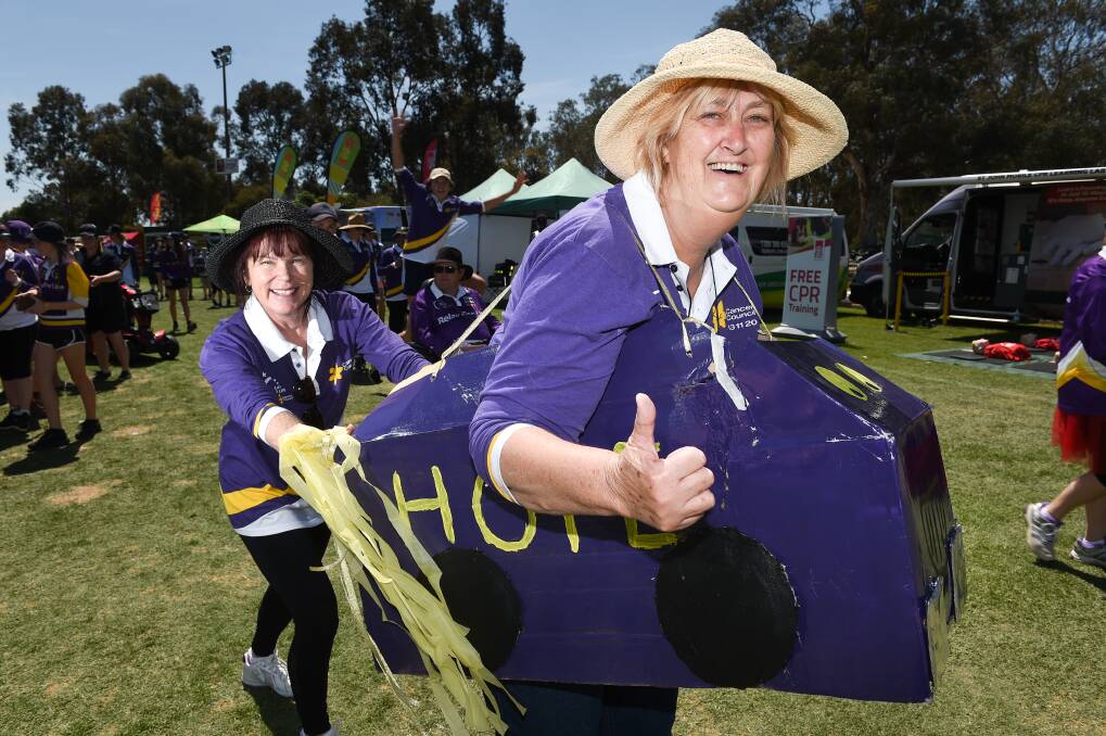 GETTING INVOLVED: Border Relay For Life encourages everyone to take part in the annual Cancer Council fundraiser, with Leonie Lambourn and Debbie Reid from the Goodstart Learning Centre team enjoying the activities last year.