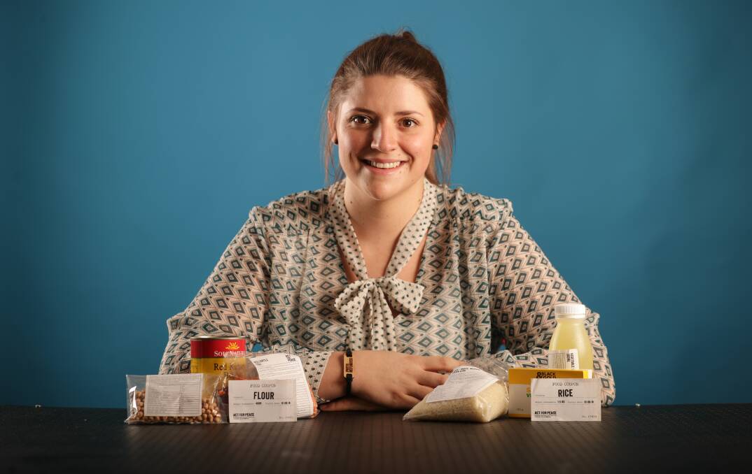 FOOD FOR THOUGHT: Adrienne Lyons, of Baranduda, will live on a limited supply of rations during Refugee Week. Picture: JAMES WILTSHIRE
