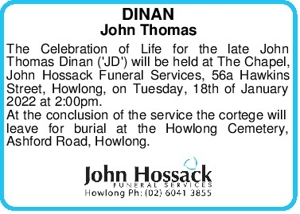 DINAN
John Thomas
The Celebration of Life for the late John Th