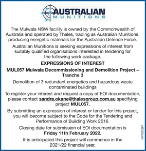 The Mulwala NSW facility is owned by the Commonwealth of 

Aus