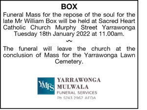 BOX 
 
Funeral Mass for the repose of the soul for the late Mr