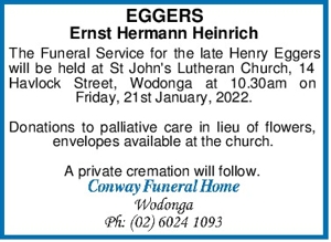 EGGERS
Ernst Hermann Heinrich
The Funeral Service for the late