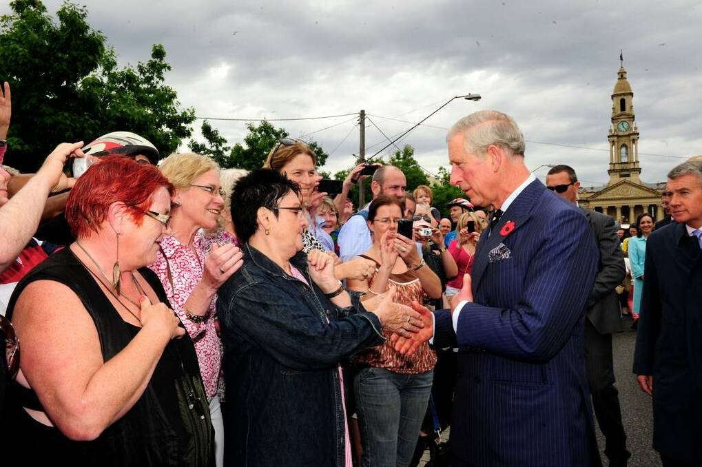 Prince Charles met with locals after visiting the Australian Tapestry Workshop in South Melbourne.