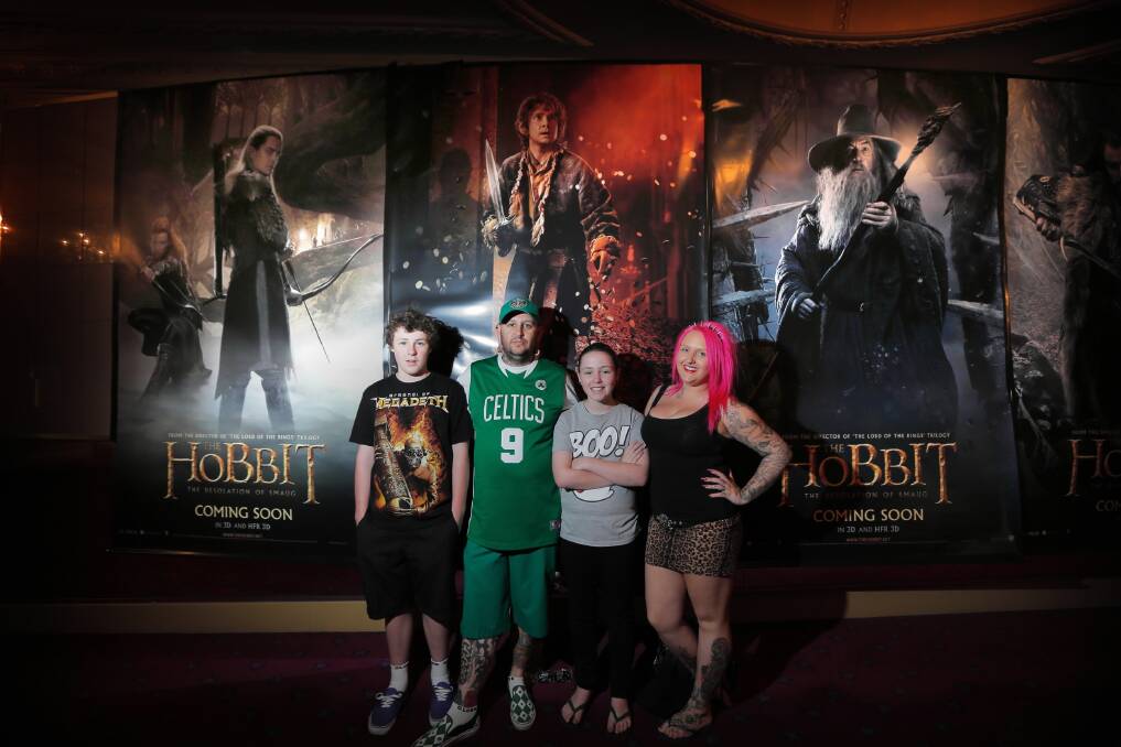 The McFarlane family of Albury, Kemp, 13, Chris, Paris, 12, and Anna went to one of the sold out sessions of The Hobbit: The Desolation of Smaug released yesterday. Pictures: Tara Goonan