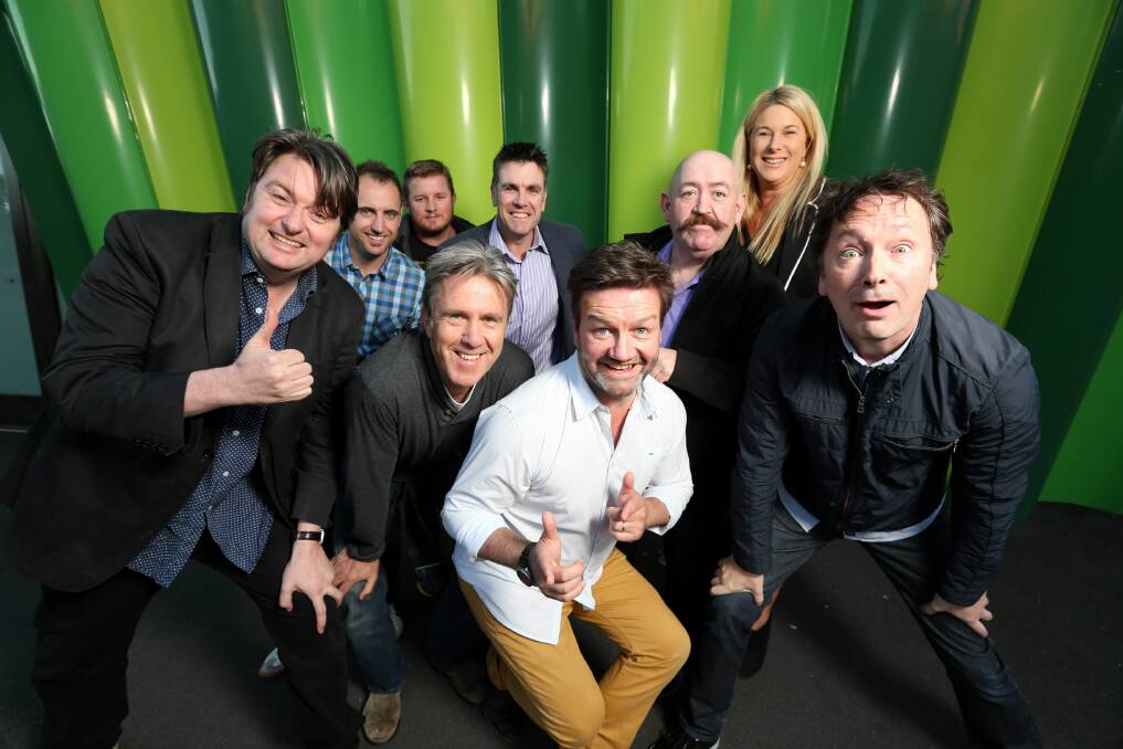 Comedians Dave O’Neil, Glenn Robbins, Lawrence Mooney, Jeff Green, Tom Siegert, Troy Kinne, Des Dowling, Brad Oakes and Mandy Nolan are performing in The Border Mail Albury Wodonga Comedy Festival. Picture: MATTHEW SMITHWICK