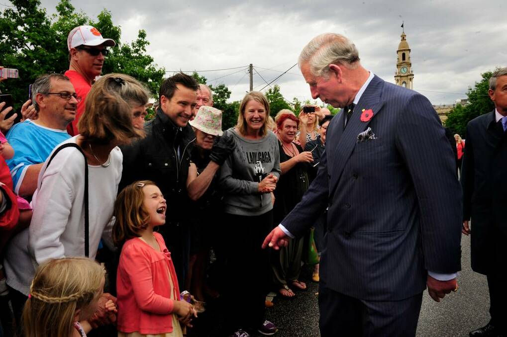 Prince Charles met with locals after visiting the Australian Tapestry Workshop in South Melbourne.