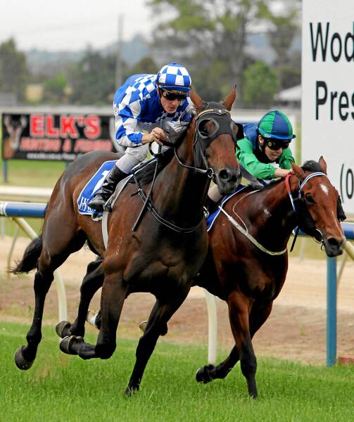 Apprentice of the Day Ben Knobel takes the honours in race 4 on Boltonian at Wodonga yesterday. Picture: MATTHEW SMITHWICK