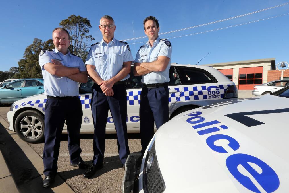 Wangaratta’s new family violence unit of Sen-Contable Robert Kidd, Sgt John Huntington and Sgt Stephen Beavis. They are committed to working with repeat offenders. Picture: PETER MERKESTEYN