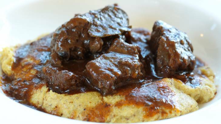WInter warmer ...  beef cheeks braised in pepper and red wine.
