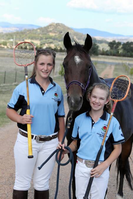 Montana Ross and Emma Piltz, with Gem, have been chosen to play for NSW in the Australian Junior Polocrosse Classic. Picture: PETER MERKESTEYN