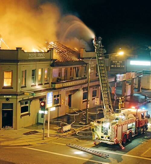 Firefighters took several hours to extinguish the Hotel Termo blaze. Picture: DAMIAN BAKER