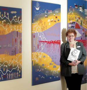 Teacher Helen Patterson-Elliott, at the Bones of Contention exhibition by the late Eddie Kneebone currently on display at Art Space Wodonga. Picture: SIMON GROVES