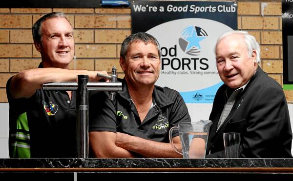 Good Sports regional project officer Peter Lee, right, praised Thunder and the roles of committee man Mike Eden and president Rick O’Connell in encouraging families to become involved in the club. Picture: JOHN RUSSELL