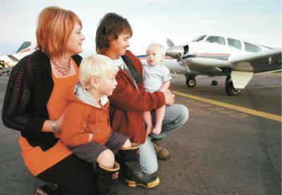 Walwa’s Amber Lee, Blake Lee-McKie, 4, Duncan McKie and Ashton Lee-McKie, 18 months, prepare for take-off.