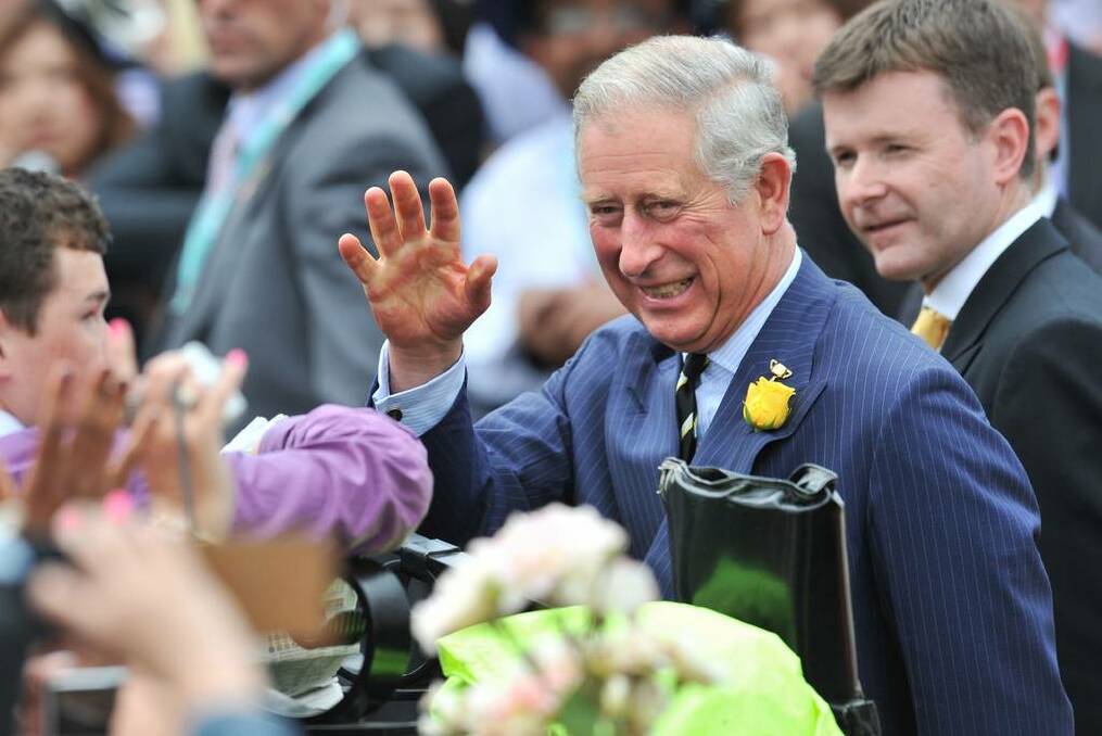 Prince Charles arrives at the Melbourne Cup.